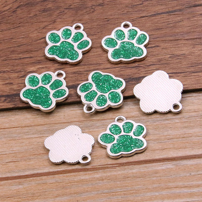 10 buc 16*17mm 6 culori aliaj metal rodiu picătură ulei câine pisică labe de urs strălucitoare farmece pandantiv cu animale pentru bricolaj, brățări, bijuterii