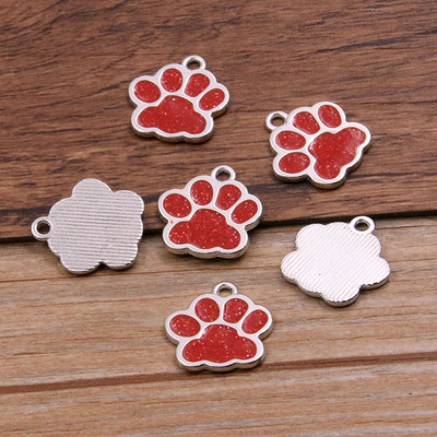 10 buc 16*17mm 6 culori aliaj metal rodiu picătură ulei câine pisică labe de urs strălucitoare farmece pandantiv cu animale pentru bricolaj, brățări, bijuterii