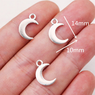 50db Ezüstözött Aranyos Mini Hold Medálok Fülbevaló Karkötő Kiegészítők Barkács varázslatok Ékszer kocsikhoz készítés 14*10mm A601