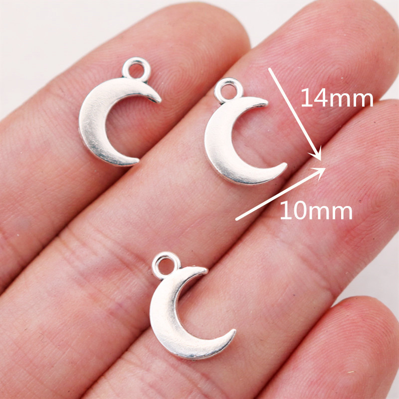 50db Ezüstözött Aranyos Mini Hold Medálok Fülbevaló Karkötő Kiegészítők Barkács varázslatok Ékszer kocsikhoz készítés 14*10mm A601