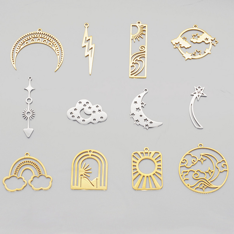 5 buc/lot 316 din oțel inoxidabil Star Moon Cloud Charms Pandantiv pentru coliere Brelocuri de soare cu ridicata pentru fabricarea de bijuterii DIY