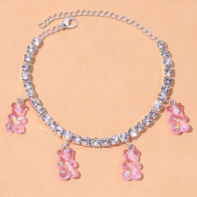 Stonefans Declarație lanț de tenis urs pandantiv gleznă brățară en-gros Bling argint culoare stras gleznă brățară picior bijuterii