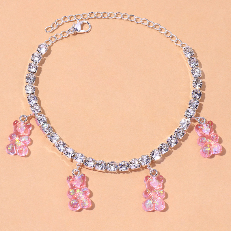 Stonefans Declarație lanț de tenis urs pandantiv gleznă brățară en-gros Bling argint culoare stras gleznă brățară picior bijuterii