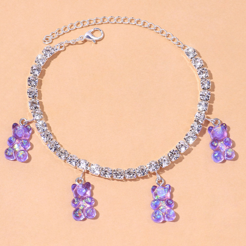 Stonefans Declarație lanț de tenis urs pandantiv gleznă brățară en-gros Bling argint culoare stras gleznă brățară picior bijuterii