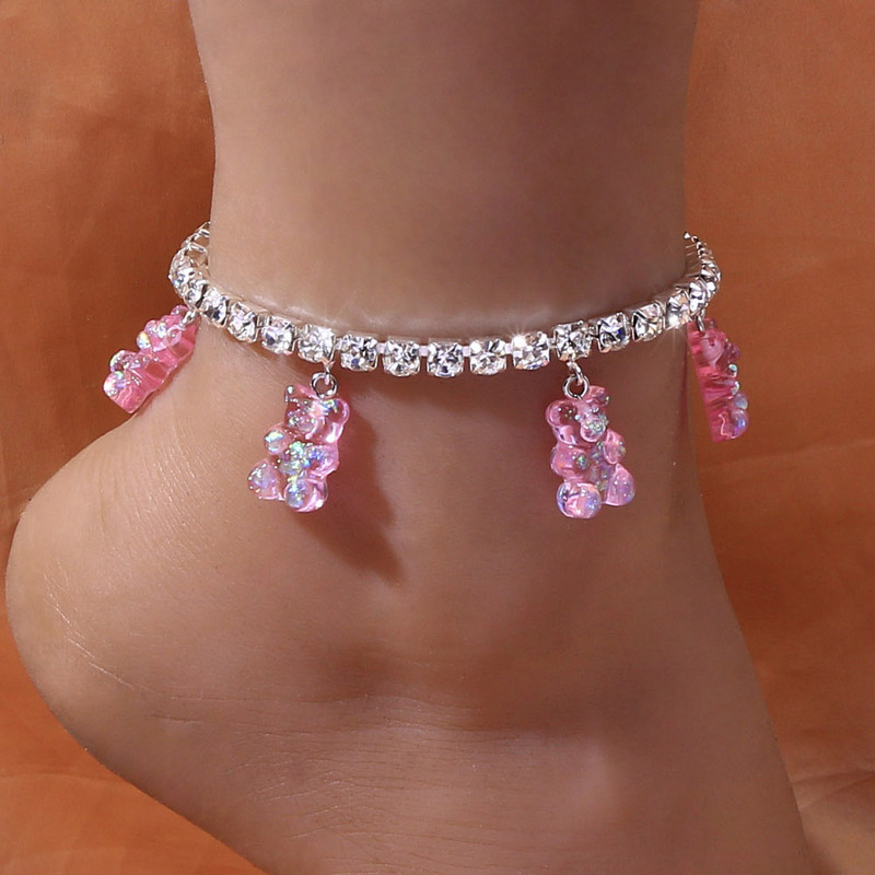 Stonefans Declarație lanț de tenis urs pandantiv gleznă brățară en-gros Bling argint culoare stras gleznă brățară picior bijuterii