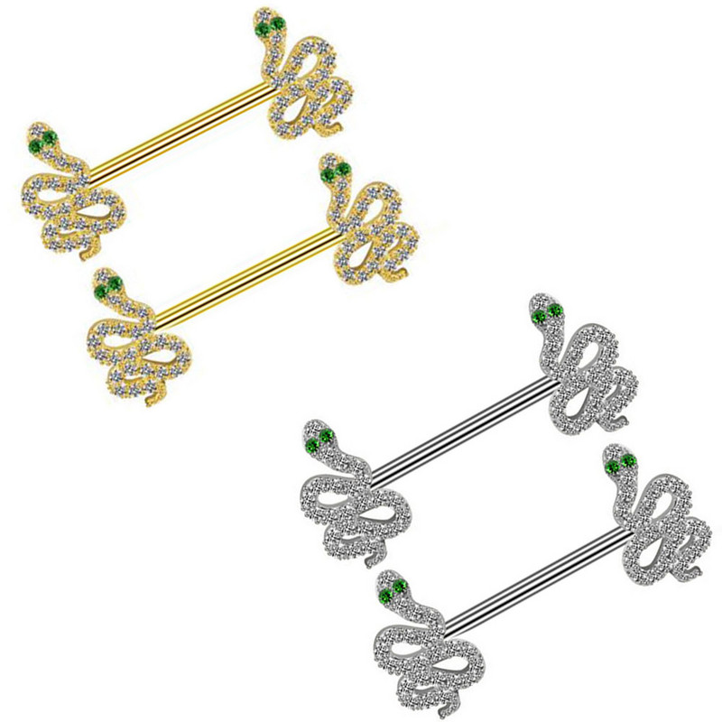 Leosoxs 1 pereche Ornament pentru piercing la fața locului, oțel inoxidabil, incrustat cu șarpe, inel pentru mamelon, mamelon, unghii directe