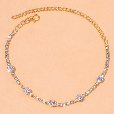 Stonefans Brățară de gleznă cu lanț de strasuri geometrice simple, pentru femei, plajă, boho, gleznă de cristal, sandale desculțe, bijuterii pentru picioare