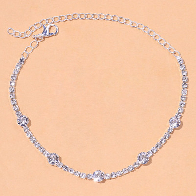 Stonefans Brățară de gleznă cu lanț de strasuri geometrice simple, pentru femei, plajă, boho, gleznă de cristal, sandale desculțe, bijuterii pentru picioare