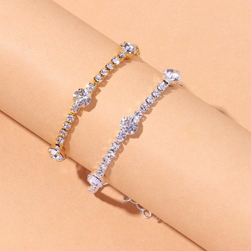 Stonefans Brățară de gleznă cu lanț de strasuri geometrice simple, pentru femei, plajă, boho, gleznă de cristal, sandale desculțe, bijuterii pentru picioare