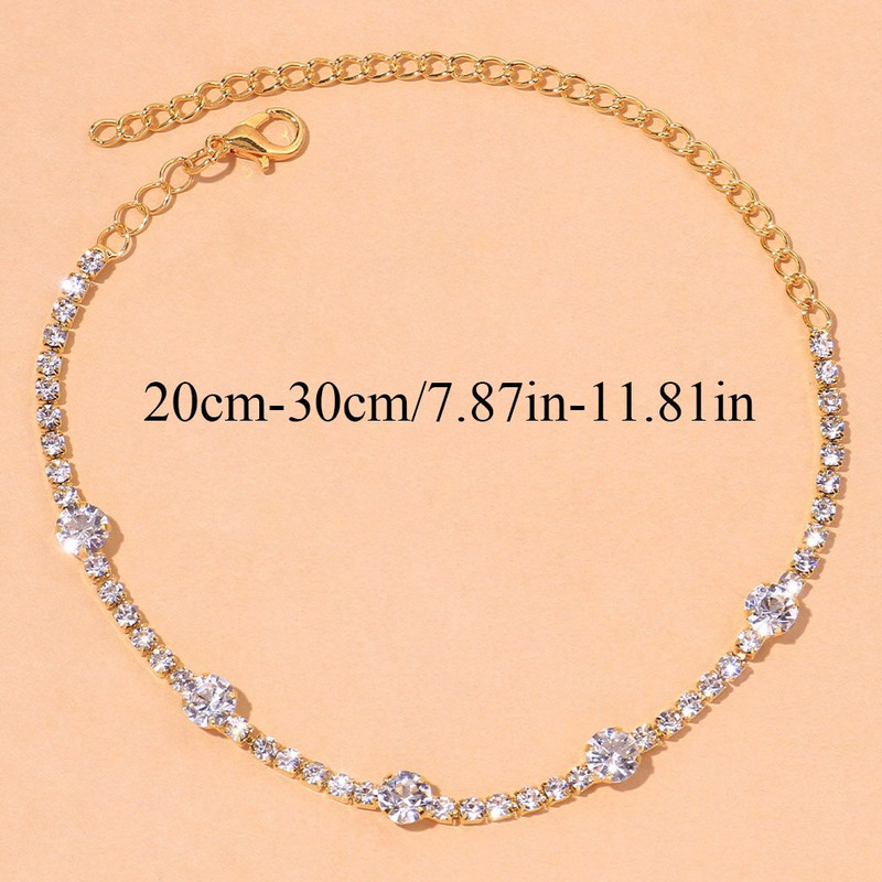 Stonefans Brățară de gleznă cu lanț de strasuri geometrice simple, pentru femei, plajă, boho, gleznă de cristal, sandale desculțe, bijuterii pentru picioare