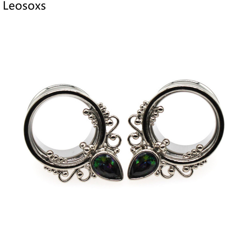 Leosoxs Noi dopuri din oțel inoxidabil pentru tunel pentru ureche, piercing ureche, corn gol, culoarea punctelor, zirconiu, expansor pentru ureche, bijuterii Oreja