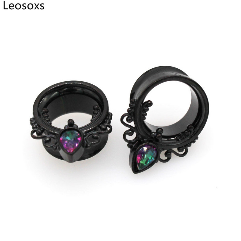 Leosoxs Noi dopuri din oțel inoxidabil pentru tunel pentru ureche, piercing ureche, corn gol, culoarea punctelor, zirconiu, expansor pentru ureche, bijuterii Oreja