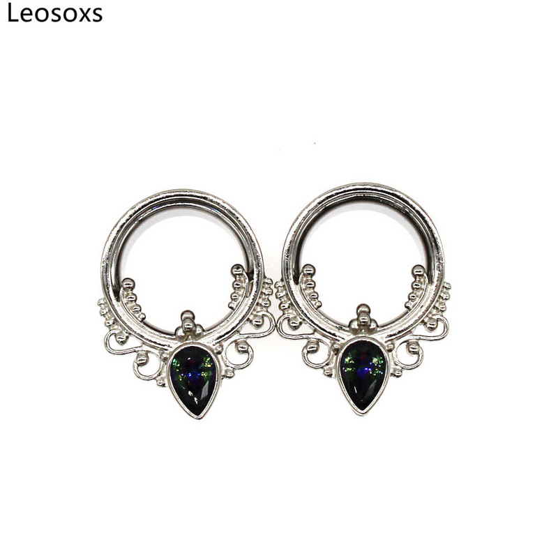 Leosoxs Noi dopuri din oțel inoxidabil pentru tunel pentru ureche, piercing ureche, corn gol, culoarea punctelor, zirconiu, expansor pentru ureche, bijuterii Oreja