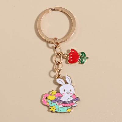 Drăguț pisică iepure balon brelocuri din metal pentru femei design colorat cu picurare de ulei inele de mașină placate cu aur bijuterii de modă cadouri