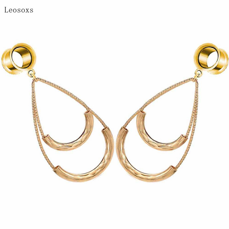 Leosoxs 2 buc Urechi în formă de lacrimă, simple și personalizate, lungi, cu două straturi, 6 mm-25 mm, bijuterii piercing rafinate