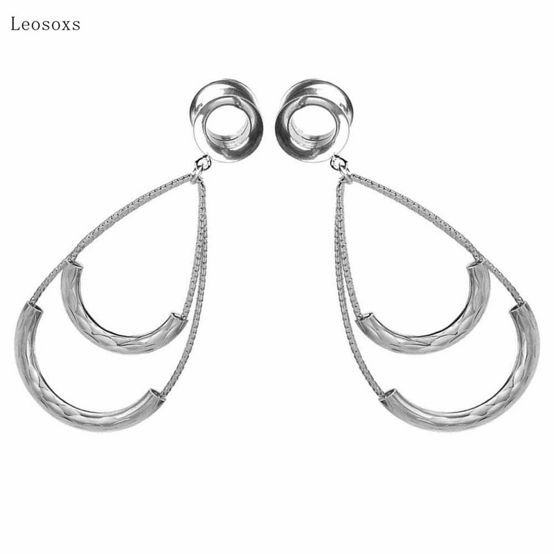 Leosoxs 2 buc Urechi în formă de lacrimă, simple și personalizate, lungi, cu două straturi, 6 mm-25 mm, bijuterii piercing rafinate