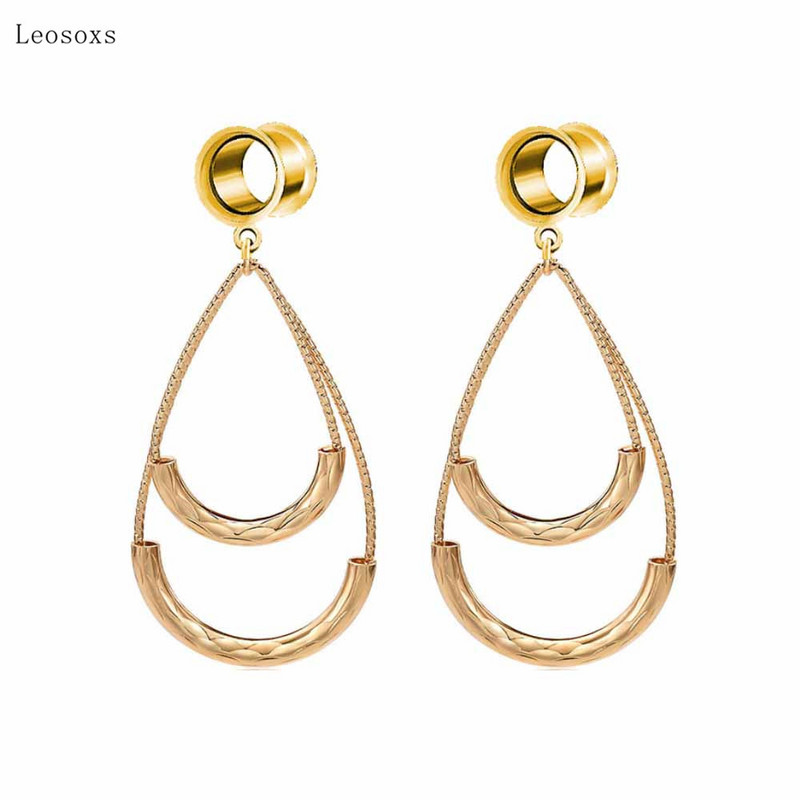 Leosoxs 2 buc Urechi în formă de lacrimă, simple și personalizate, lungi, cu două straturi, 6 mm-25 mm, bijuterii piercing rafinate