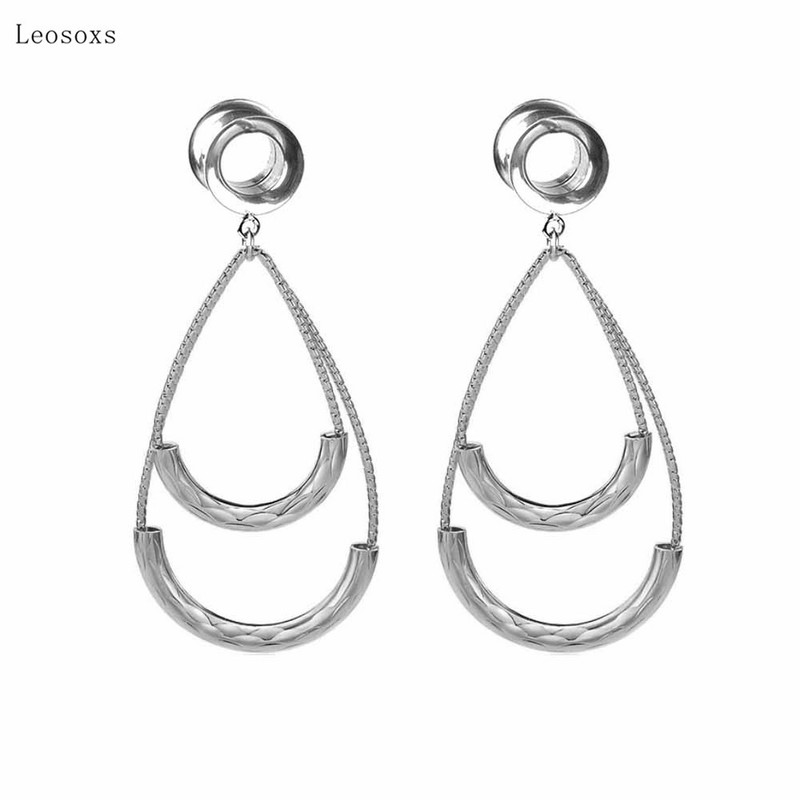 Leosoxs 2 buc Urechi în formă de lacrimă, simple și personalizate, lungi, cu două straturi, 6 mm-25 mm, bijuterii piercing rafinate