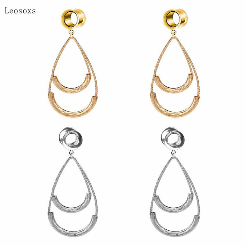 Leosoxs 2 buc Urechi în formă de lacrimă, simple și personalizate, lungi, cu două straturi, 6 mm-25 mm, bijuterii piercing rafinate