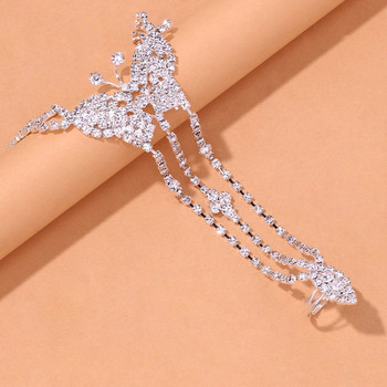 Stonefans Fashion Rhinestone Chain Big Butterlfy Anklet for Women Beach Finger Glezen Toe Chain Foot Jewelry Крак Гривна Подарък