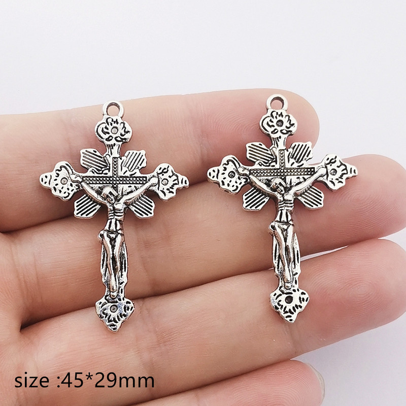 JINDINSP 10db Antik ezüst színű bevonatú vallási kereszt medálok keresztbűvész ékszer nyaklánc és fülbevaló készítéséhez