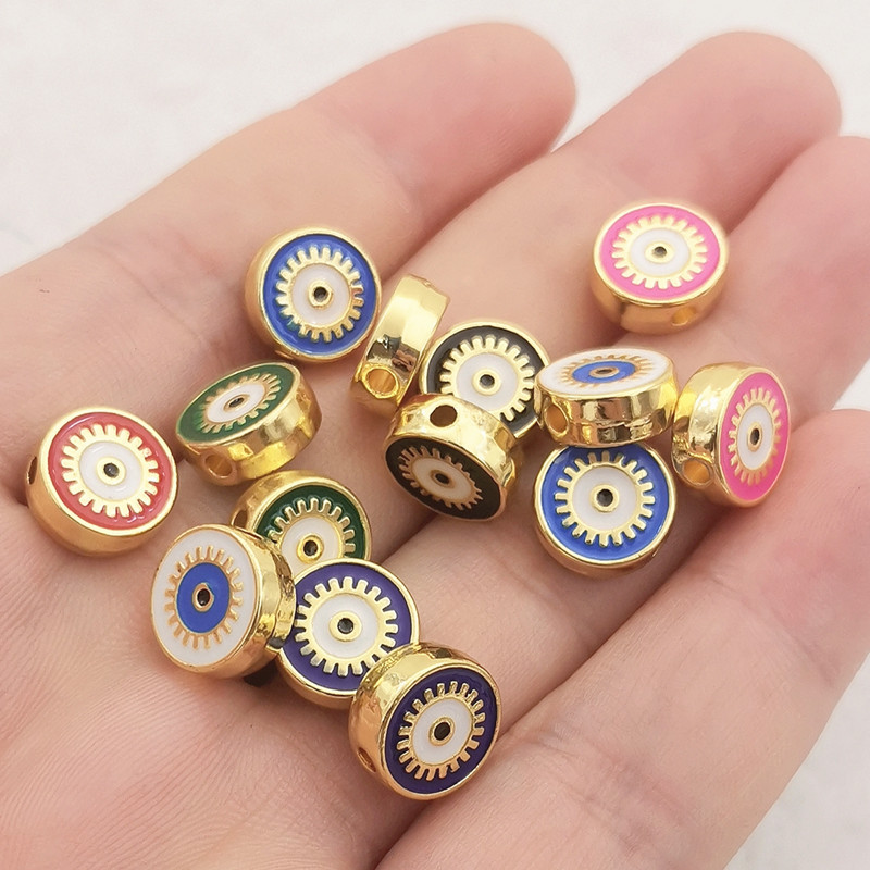 10db Boho Style Aranyos Eye Charms Gyöngyök ékszerhez Nyaklánc Karkötő Zománc készítés Kék szem fém tervezői barkács kiegészítők