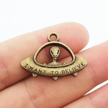 5 бр. Charms UFO Alien ET Believe Spaceship Charm Тибетски бронзови сребърни цветни висулки Изработка на антични бижута Направи си сам ръчно изработени занаяти