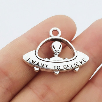 5 бр. Charms UFO Alien ET Believe Spaceship Charm Тибетски бронзови сребърни цветни висулки Изработка на антични бижута Направи си сам ръчно изработени занаяти