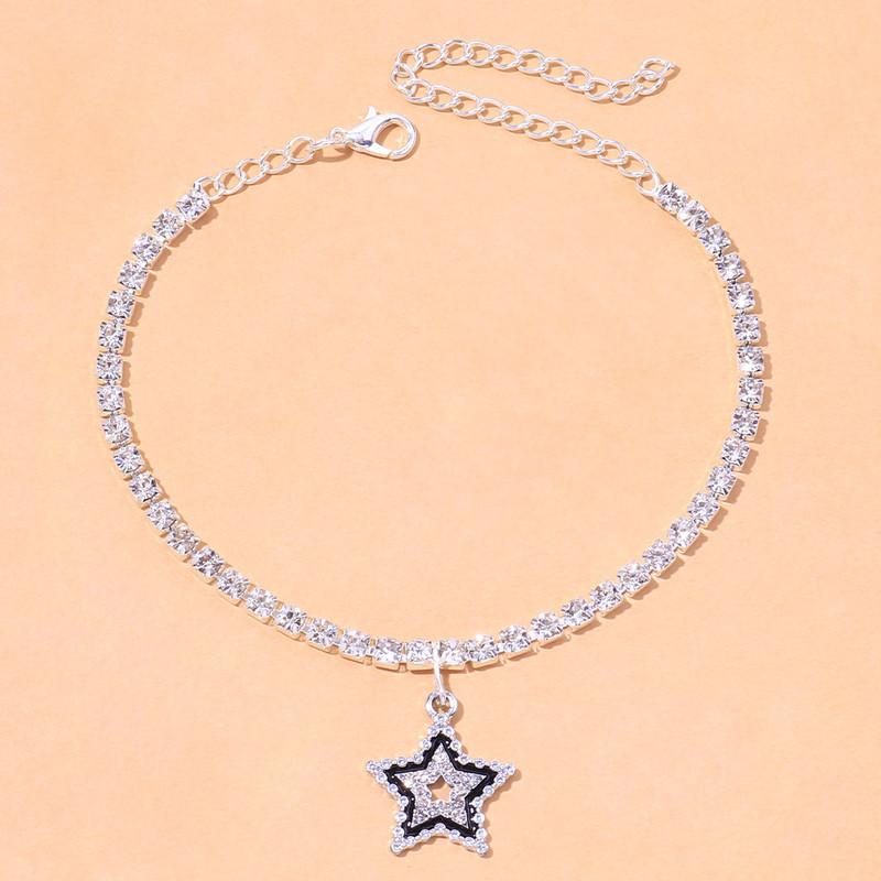 Stonefans Summer Women Hollow Strass Inimă gleznă En-gros Moda Beach Star Pandantiv gleznă Brățară Tenis Lanț Bijuterii