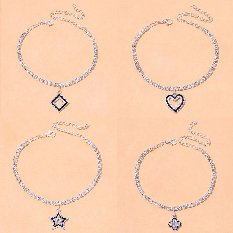 Stonefans Summer Women Hollow Strass Inimă gleznă En-gros Moda Beach Star Pandantiv gleznă Brățară Tenis Lanț Bijuterii