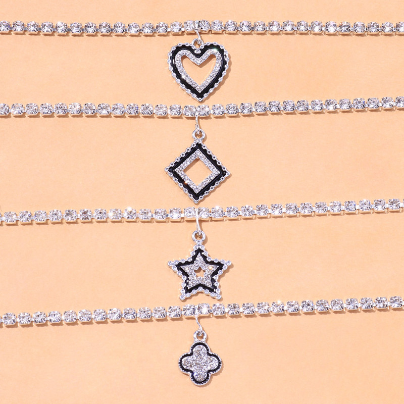 Stonefans Summer Women Hollow Strass Inimă gleznă En-gros Moda Beach Star Pandantiv gleznă Brățară Tenis Lanț Bijuterii