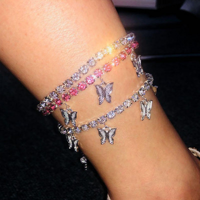 Stonefans Gold Butterfly Tenisa Anklet Rhinestone Rotaslietas Sievietēm Crystal Butterfly Kulons Anklet Pludmales Kāju ķēdes Rokassprādze