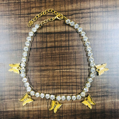 Stonefans Zlatý motýľ Tenisový náramok na členok s kamienkami pre ženy Krištáľový motýľ Prívesok na členok Plážový retiazkový náramok na nohy