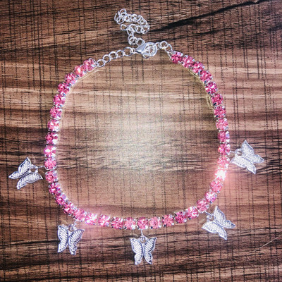 Stonefans Zlatý motýľ Tenisový náramok na členok s kamienkami pre ženy Krištáľový motýľ Prívesok na členok Plážový retiazkový náramok na nohy