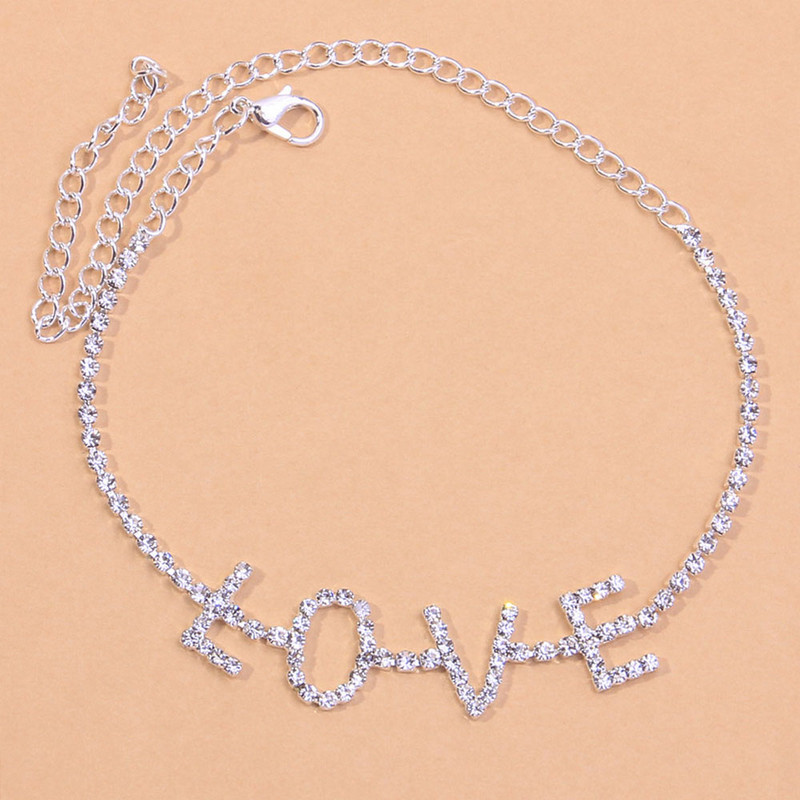 Stonefans Fashion Words LOVE Bijuterii de gleznă cu strasuri pentru femei Lanț de tenis de cristal Brățări de gleznă cu cadou cu scrisoare
