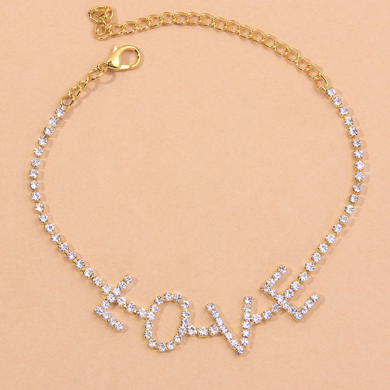 Stonefans Fashion Words LOVE Bijuterii de gleznă cu strasuri pentru femei Lanț de tenis de cristal Brățări de gleznă cu cadou cu scrisoare