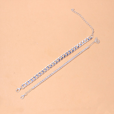 Stonefans, 2 bucăți, modă, titan, oțel, strasuri, lanț de gleznă pentru femei, set simplu de gleznă, brățară hip hop, accesorii de bijuterii