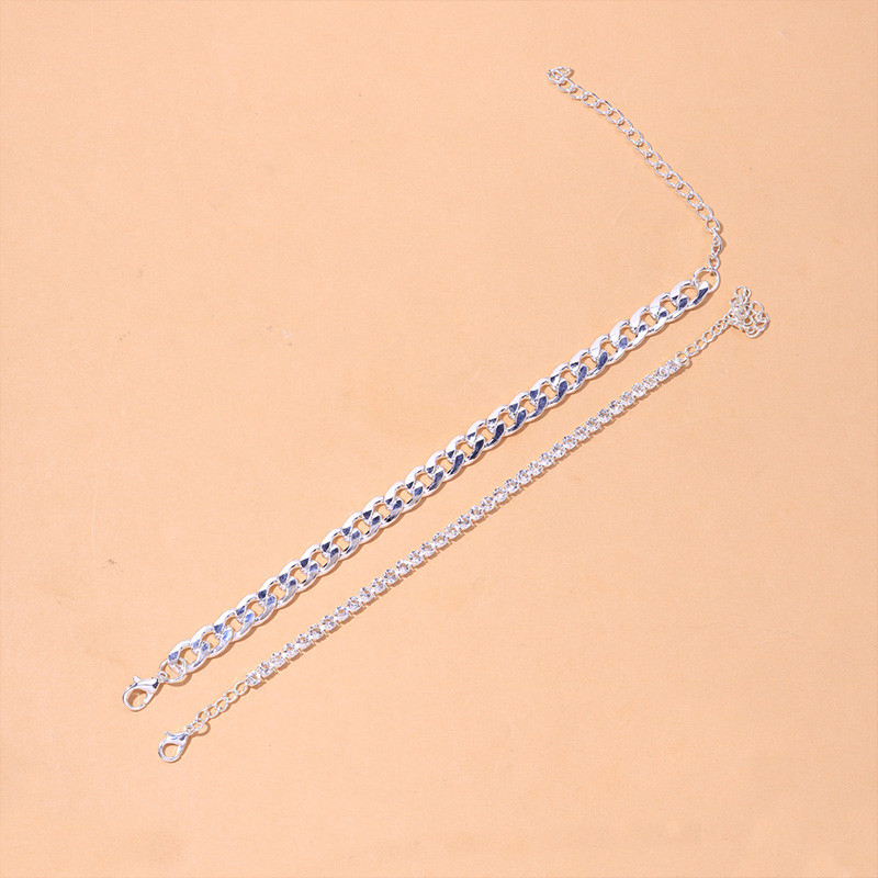 Stonefans, 2 bucăți, modă, titan, oțel, strasuri, lanț de gleznă pentru femei, set simplu de gleznă, brățară hip hop, accesorii de bijuterii