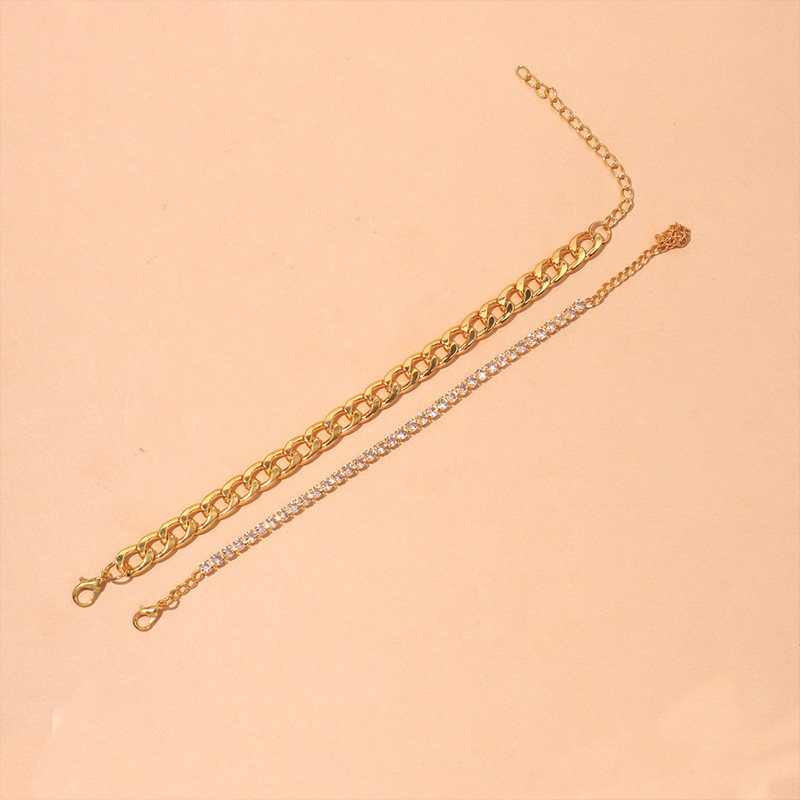 Stonefans, 2 bucăți, modă, titan, oțel, strasuri, lanț de gleznă pentru femei, set simplu de gleznă, brățară hip hop, accesorii de bijuterii