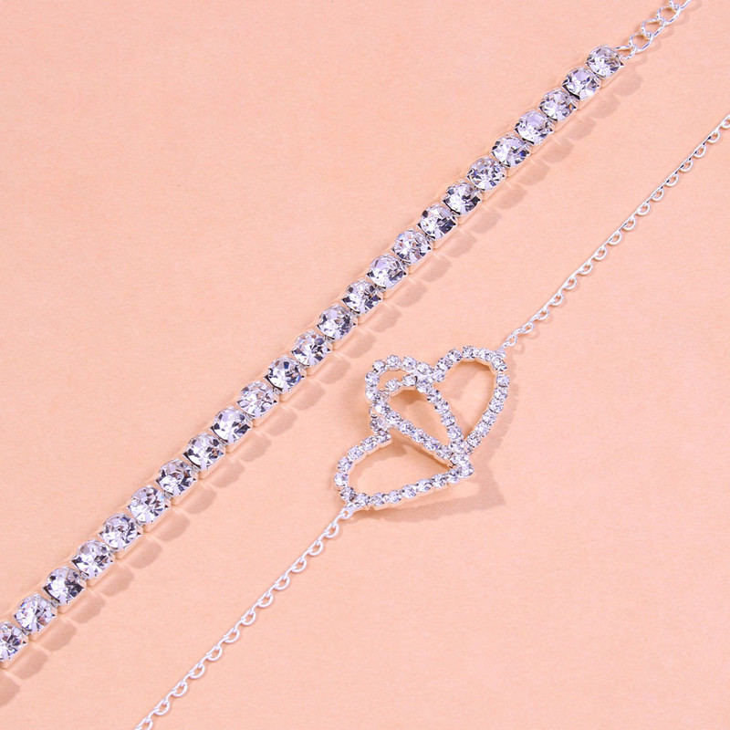 Stonefans 2 bucăți/set dublă dragoste cu stras inimă gleznă pentru femei Accesorii de vară tenis gleznă brățară picior lanț bijuterii picior