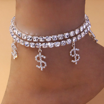 Stonefans 2Pcs/Set Rhinestone Dollar Anklets for Women Boho Jewelry Летни аксесоари Тенис крака Верижка Гривна на крака