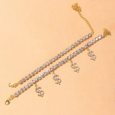 Stonefans 2 buc/set glezna cu strass dolar pentru femei Bijuterii Boho Accesorii de vara Tenis Picior Lant Bratara pe picior