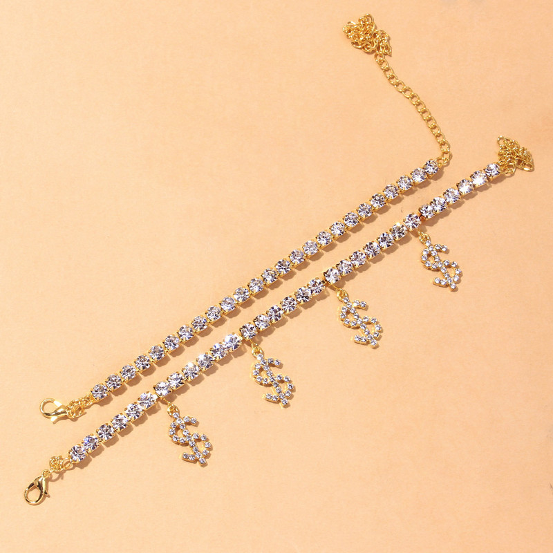 Stonefans 2 buc/set glezna cu strass dolar pentru femei Bijuterii Boho Accesorii de vara Tenis Picior Lant Bratara pe picior