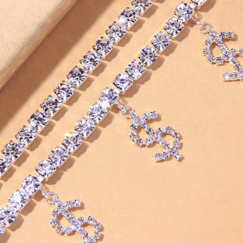 Stonefans 2 buc/set glezna cu strass dolar pentru femei Bijuterii Boho Accesorii de vara Tenis Picior Lant Bratara pe picior