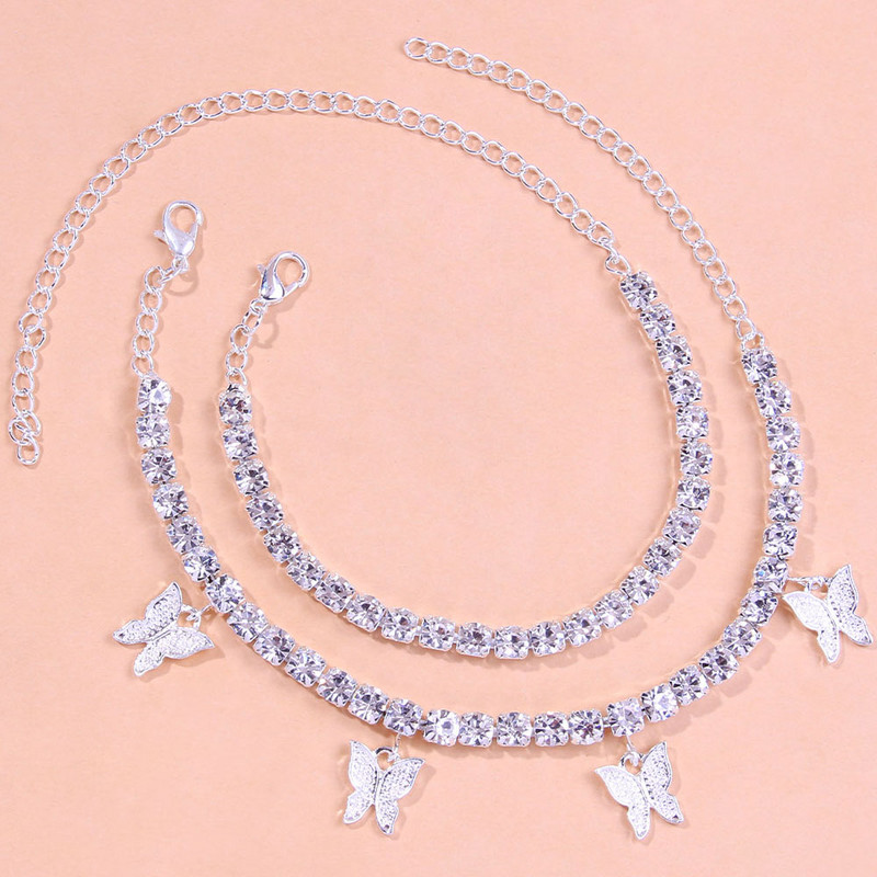 Stonefans 2 bucăți/set glezne cu strass fluture pentru femei, accesorii de vacanță cu ridicata, pandantiv, brățară de gleznă, bijuterii de vară