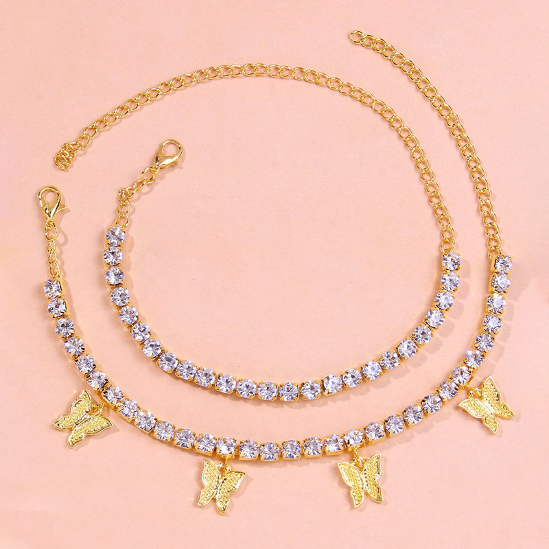 Stonefans 2 bucăți/set glezne cu strass fluture pentru femei, accesorii de vacanță cu ridicata, pandantiv, brățară de gleznă, bijuterii de vară