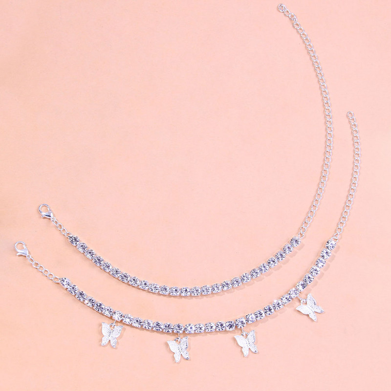 Stonefans 2 bucăți/set glezne cu strass fluture pentru femei, accesorii de vacanță cu ridicata, pandantiv, brățară de gleznă, bijuterii de vară