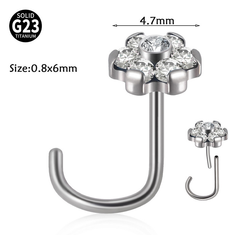 Leosoxs 1 buc. G23 titan Pin inele pentru nas floare de opal zircon inel pentru nas tija curbata in forma de S Piercing pentru nas fulger in forma de inima