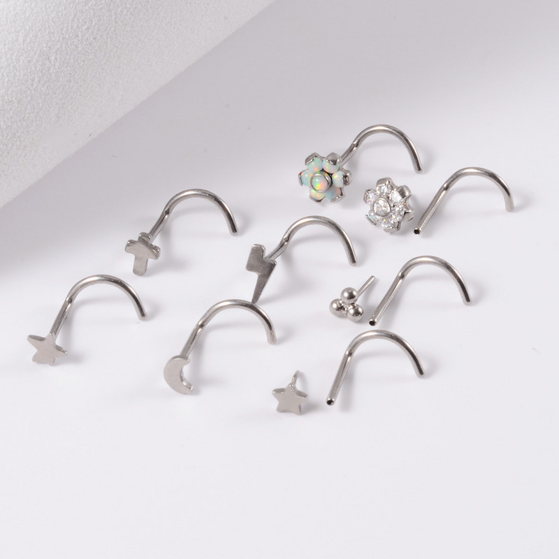 Leosoxs 1 buc. G23 titan Pin inele pentru nas floare de opal zircon inel pentru nas tija curbata in forma de S Piercing pentru nas fulger in forma de inima