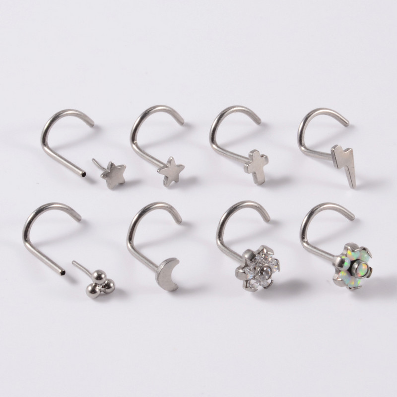 Leosoxs 1 buc. G23 titan Pin inele pentru nas floare de opal zircon inel pentru nas tija curbata in forma de S Piercing pentru nas fulger in forma de inima